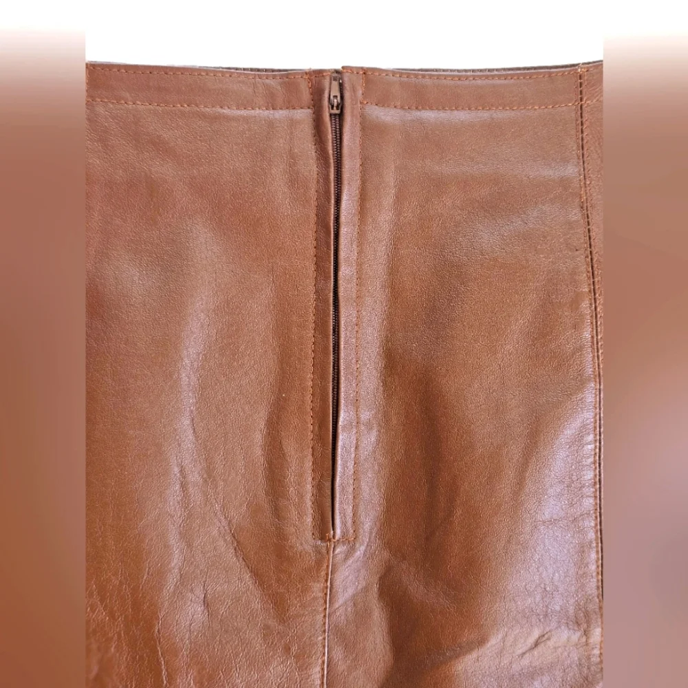 Vintage Savannah Western Fall Genuine Leather Brown Midi Skirt Zip Up Back - Picture 4 of 9